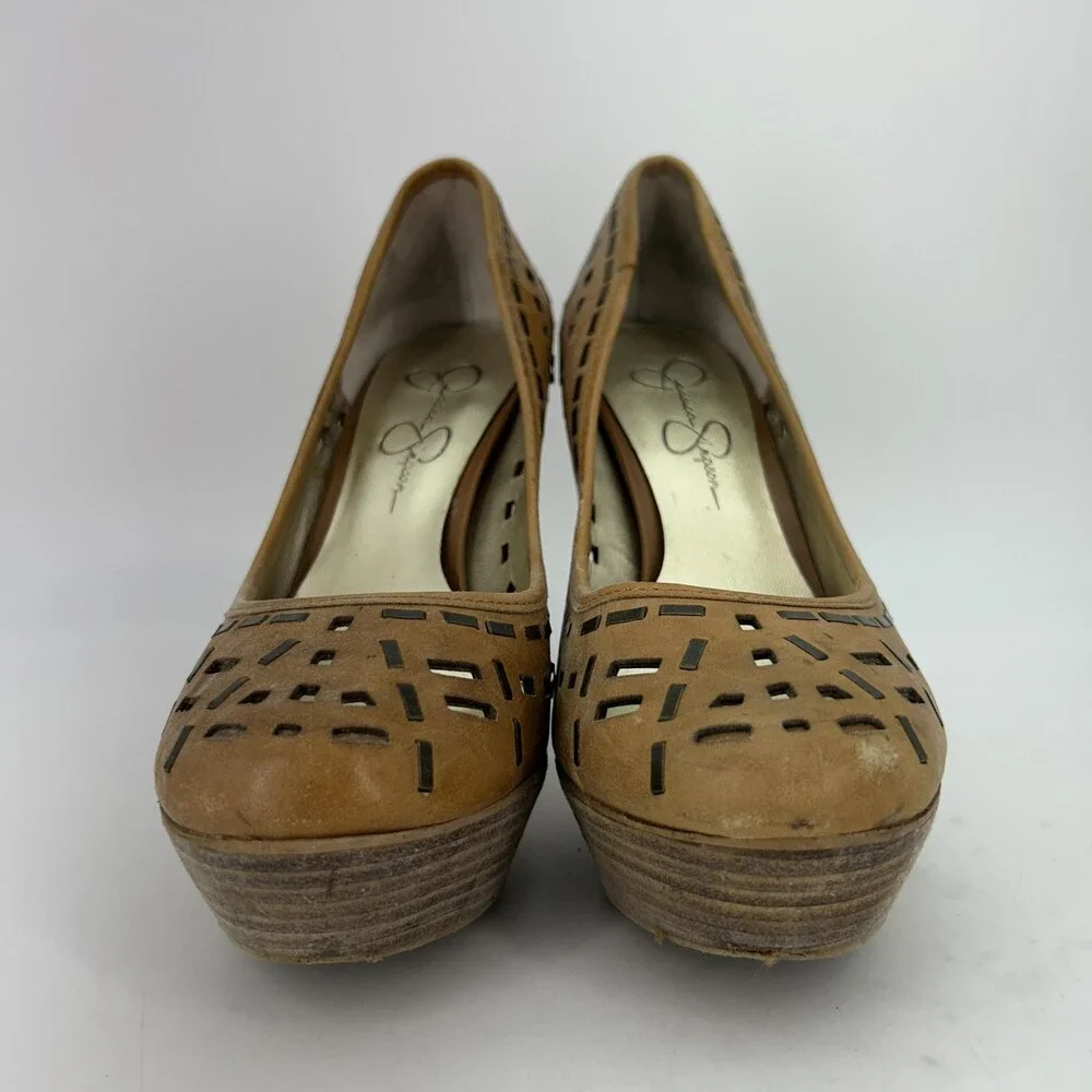 Jessica Simpson Shoes Womens Size 8 Brown Tanealy Leather Cutout Platform Pumps